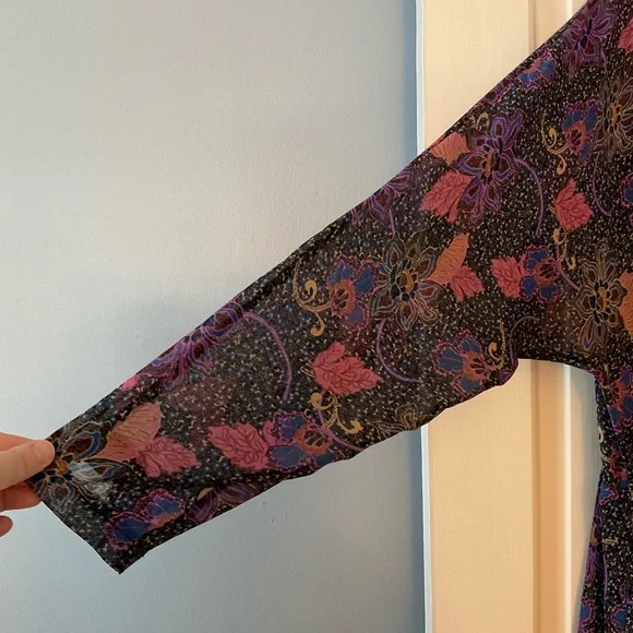 Free People Faux Wrap Dress Purple Floral M Boho Peasant Hippie Festival - Picture 2 of 10